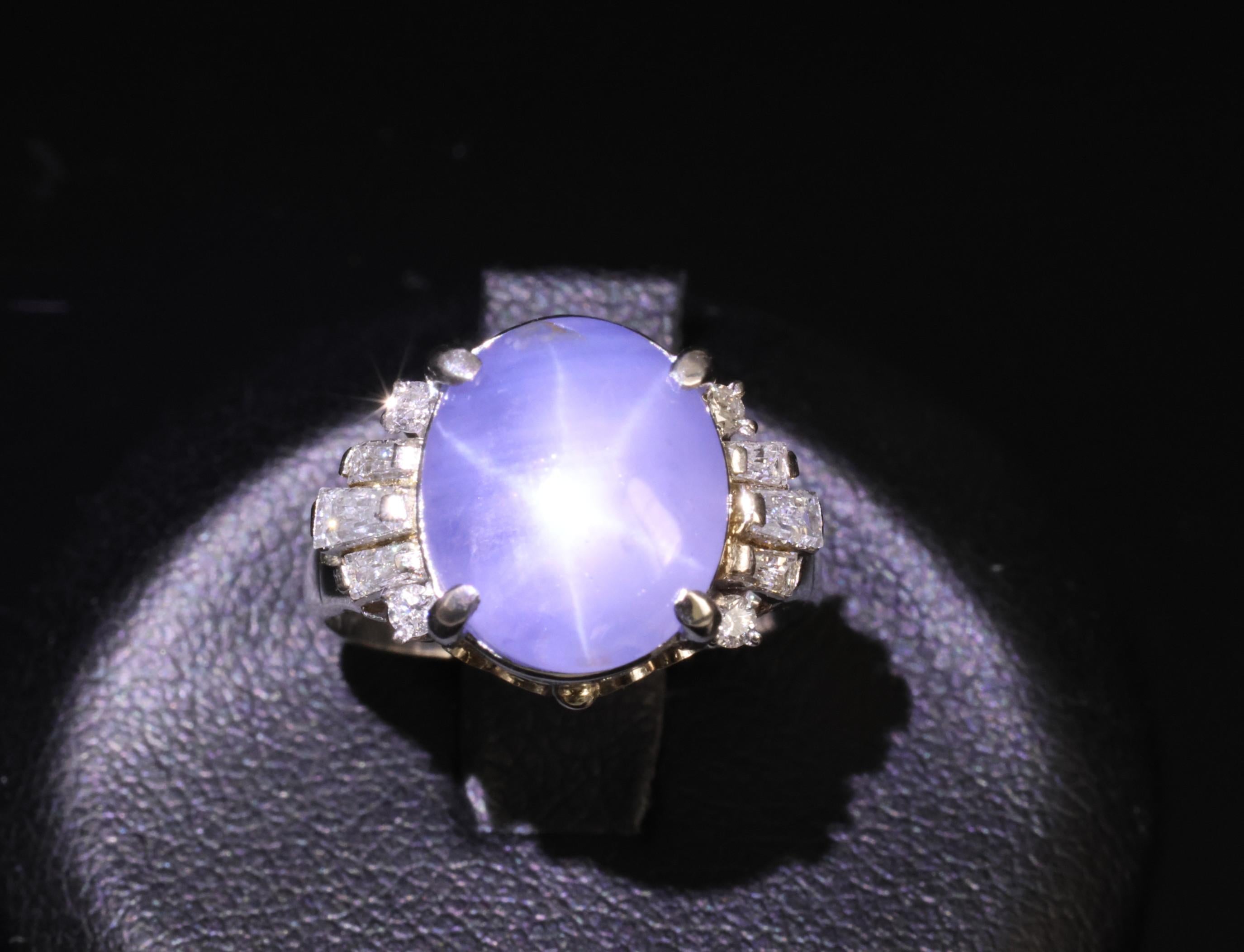 Vintage 7.11ct Blue Star Sapphire & 0.42ct Diamond Platinum Ring, Size 5