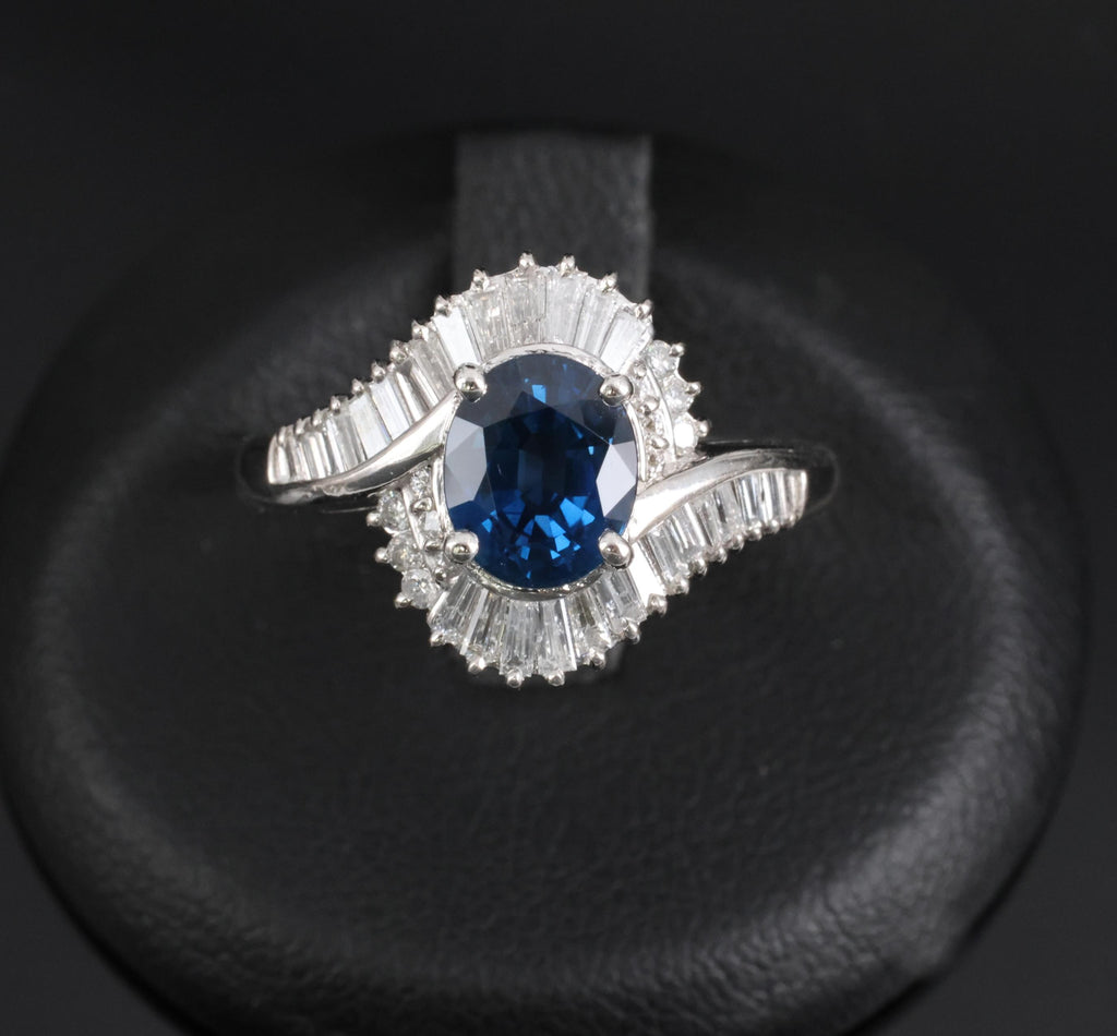 Fine 1.96ct Natural Intense Blue Sapphire 0.60ct Diamond Platinum Ring, Size 6.5