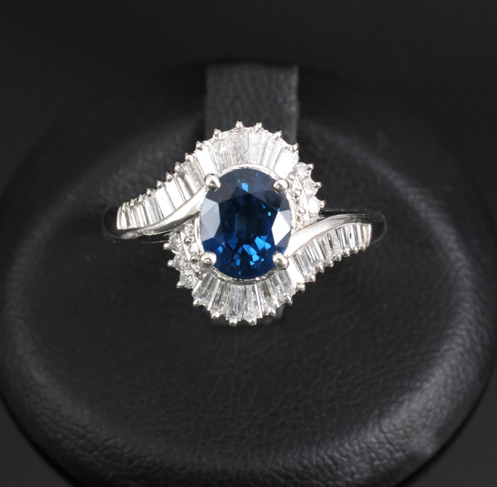 Fine 1.96ct Natural Intense Blue Sapphire 0.60ct Diamond Platinum Ring, Size 6.5