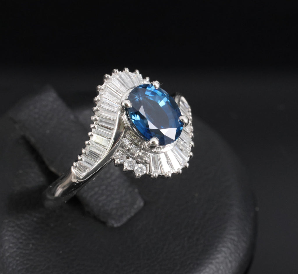 Fine 1.96ct Natural Intense Blue Sapphire 0.60ct Diamond Platinum Ring, Size 6.5