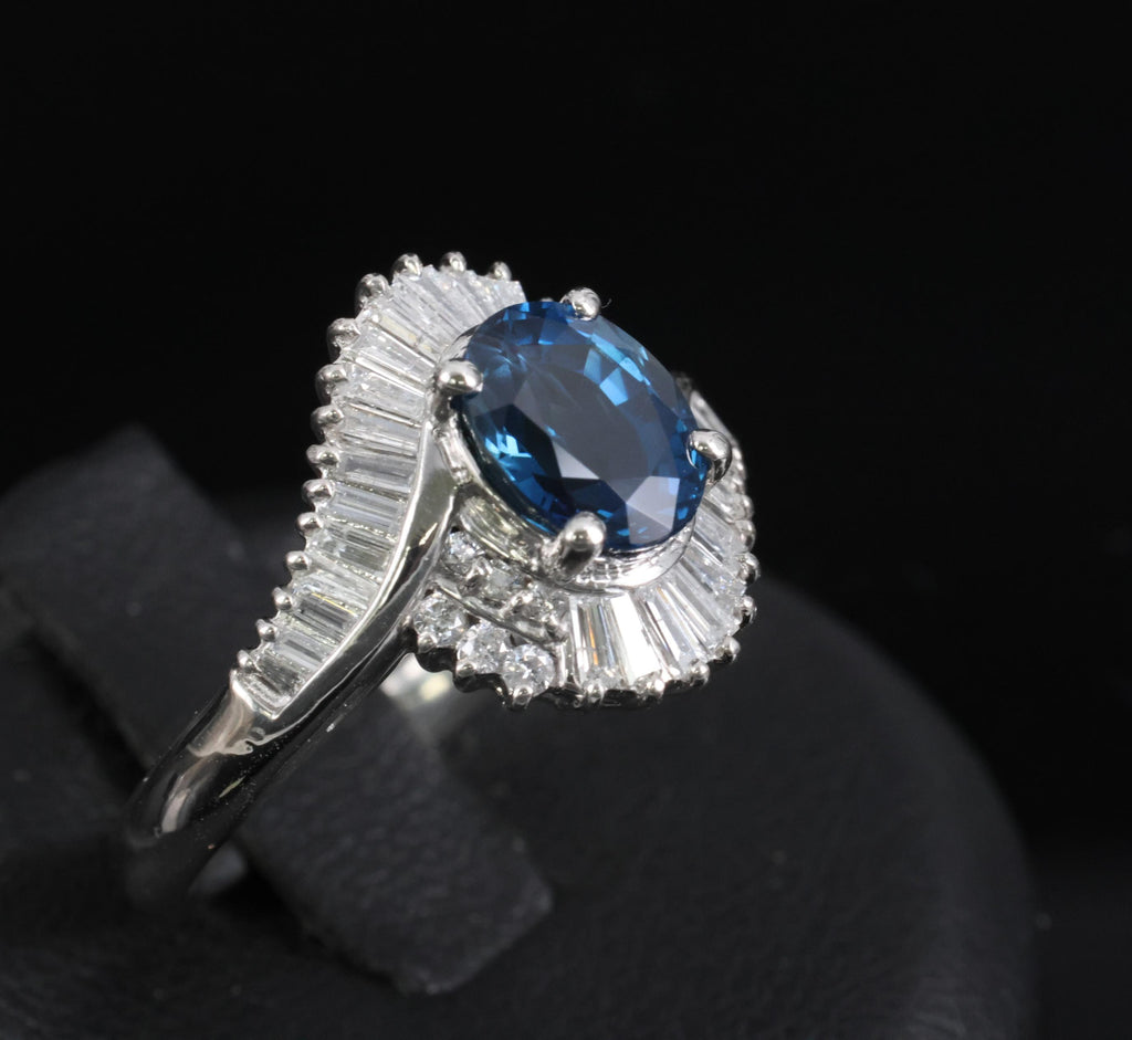 Fine 1.96ct Natural Intense Blue Sapphire 0.60ct Diamond Platinum Ring, Size 6.5