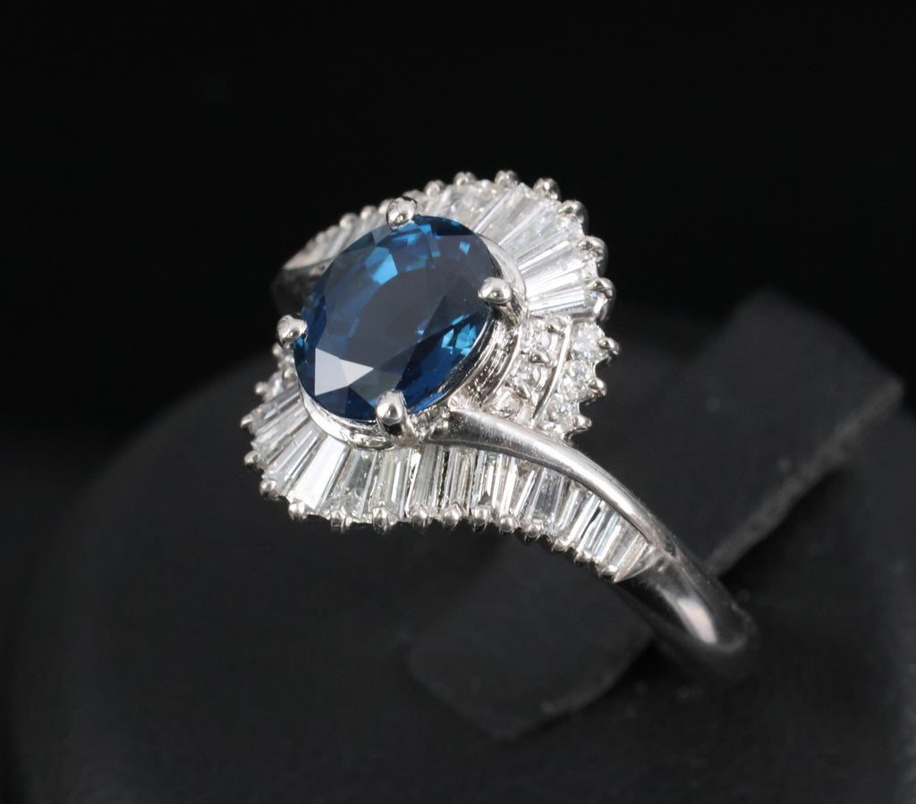 Fine 1.96ct Natural Intense Blue Sapphire 0.60ct Diamond Platinum Ring, Size 6.5