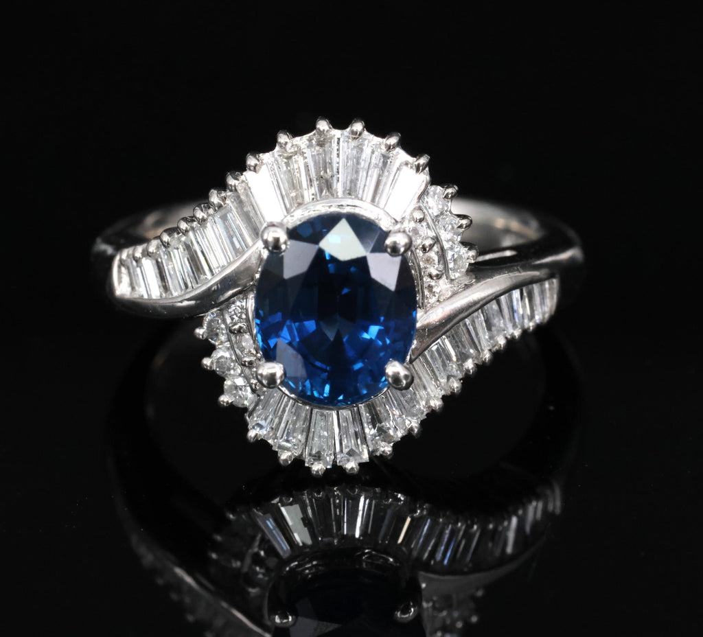 Fine 1.96ct Natural Intense Blue Sapphire 0.60ct Diamond Platinum Ring, Size 6.5