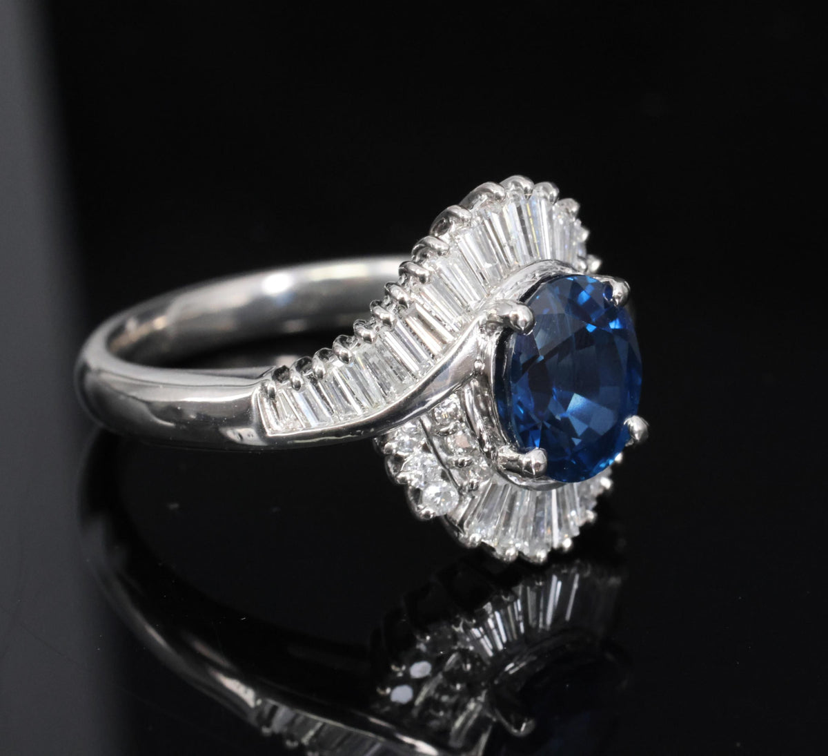 Fine 1.96ct Natural Intense Blue Sapphire 0.60ct Diamond Platinum Ring, Size 6.5