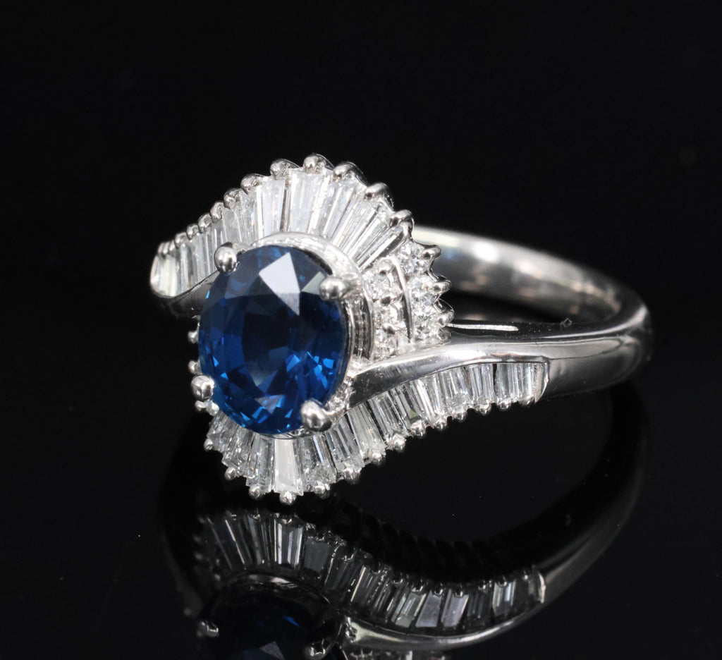 Fine 1.96ct Natural Intense Blue Sapphire 0.60ct Diamond Platinum Ring, Size 6.5