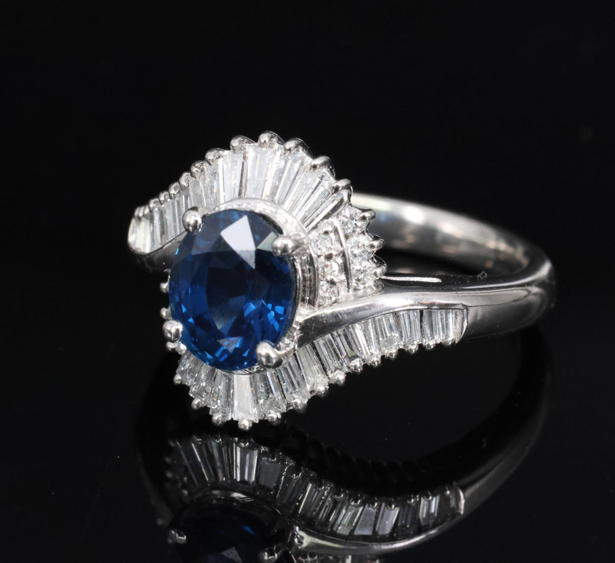 Fine 1.96ct Natural Intense Blue Sapphire 0.60ct Diamond Platinum Ring, Size 6.5