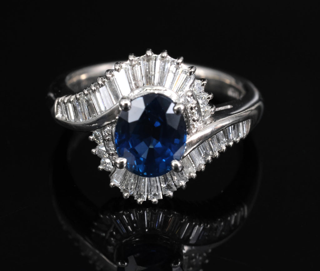 Fine 1.96ct Natural Intense Blue Sapphire 0.60ct Diamond Platinum Ring, Size 6.5
