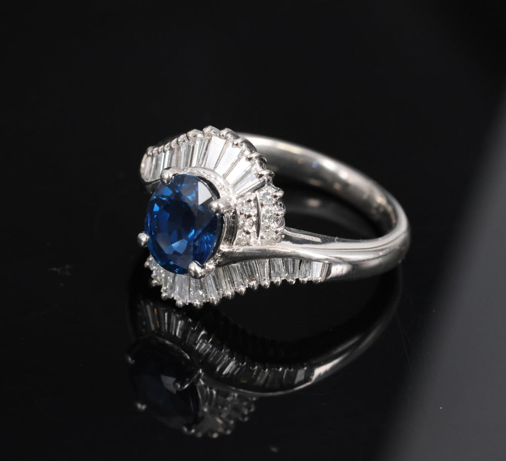 Fine 1.96ct Natural Intense Blue Sapphire 0.60ct Diamond Platinum Ring, Size 6.5
