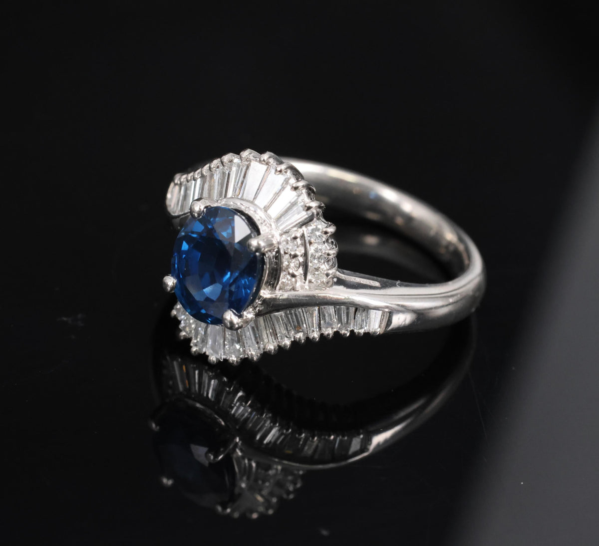 Fine 1.96ct Natural Intense Blue Sapphire 0.60ct Diamond Platinum Ring, Size 6.5