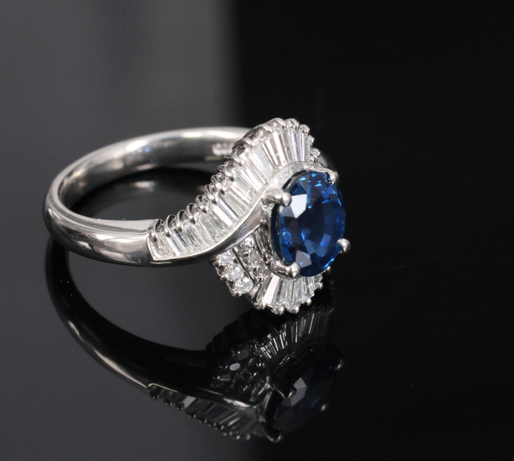 Fine 1.96ct Natural Intense Blue Sapphire 0.60ct Diamond Platinum Ring, Size 6.5