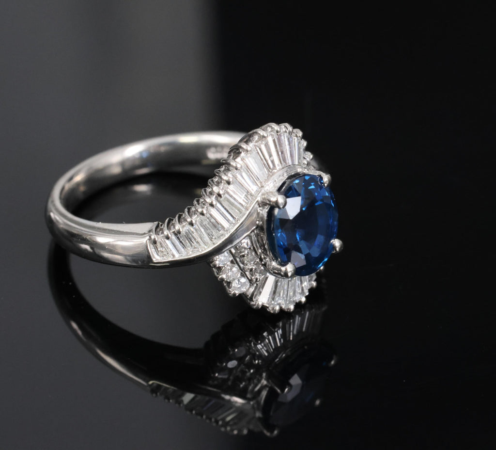 Fine 1.96ct Natural Intense Blue Sapphire 0.60ct Diamond Platinum Ring, Size 6.5