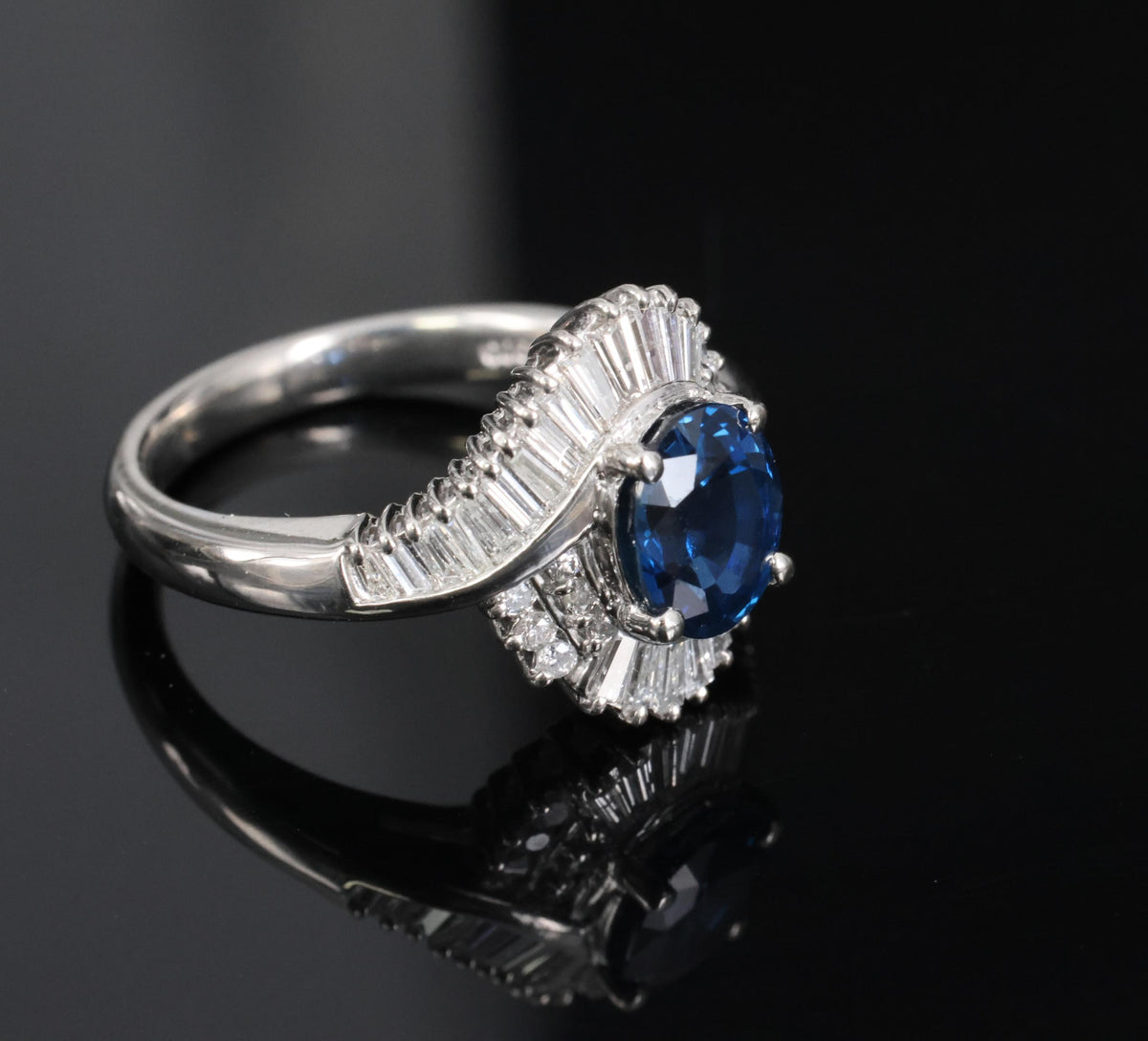 Fine 1.96ct Natural Intense Blue Sapphire 0.60ct Diamond Platinum Ring, Size 6.5