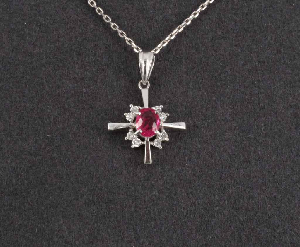 Fine 0.35ct Intense Red Ruby & 0.16ct Diamond Platinum Cross Necklace