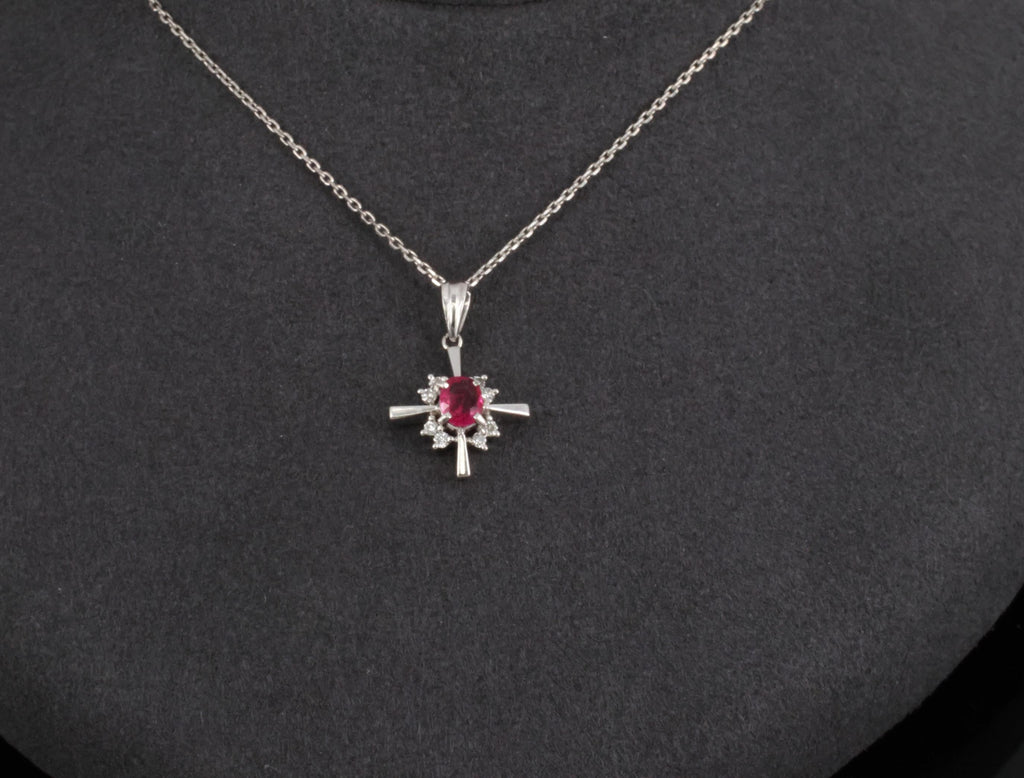 Fine 0.35ct Intense Red Ruby & 0.16ct Diamond Platinum Cross Necklace
