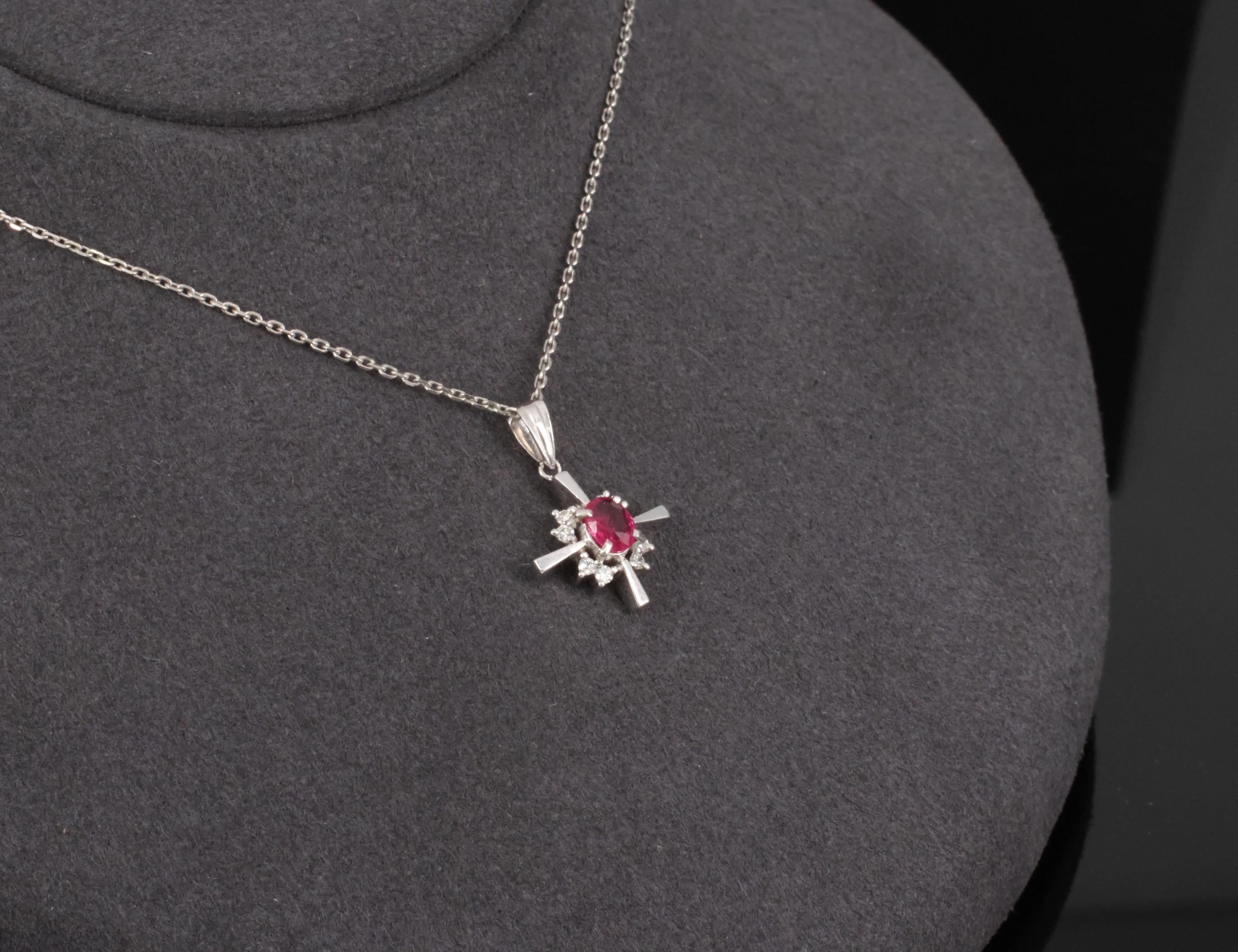 Fine 0.35ct Intense Red Ruby & 0.16ct Diamond Platinum Cross Necklace