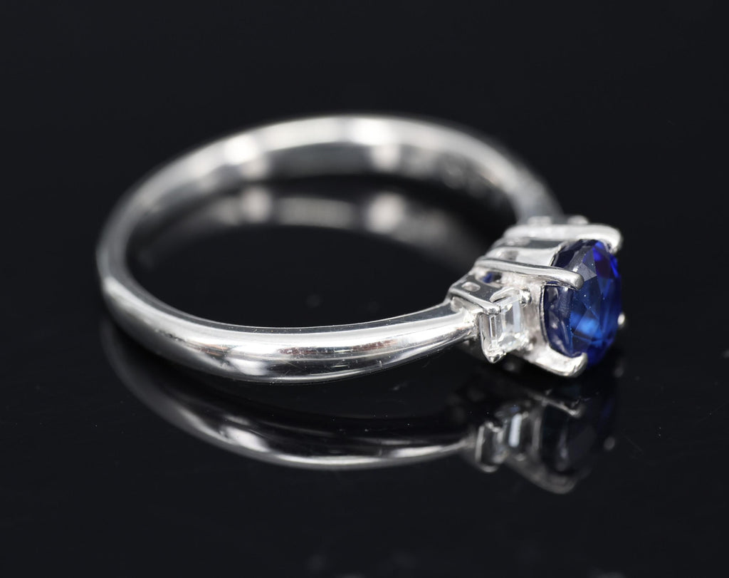 1.06ct GIA Royal Blue Sapphire 0.12ct Diamond Platinum Ring Size 7.25