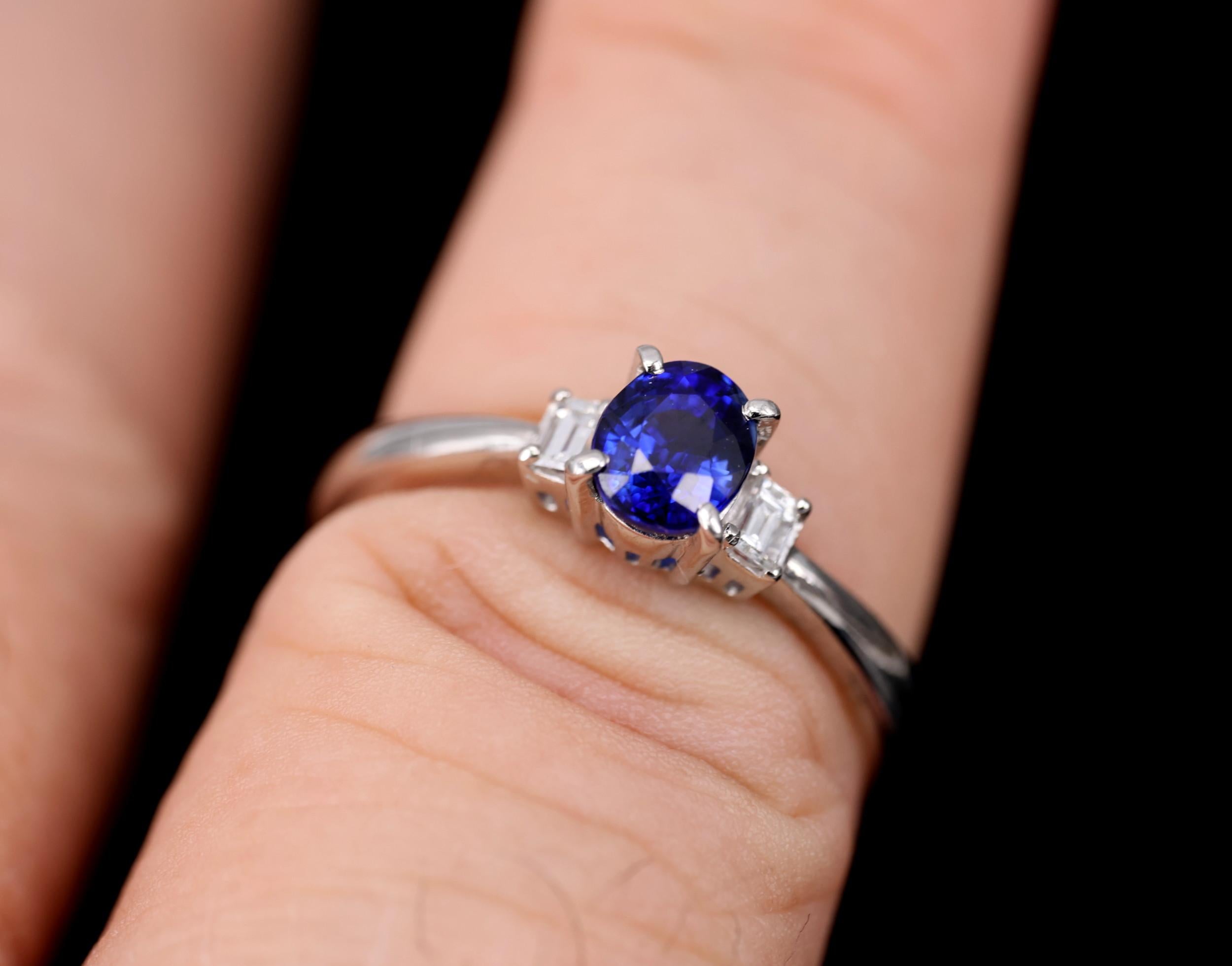 1.06ct GIA Royal Blue Sapphire 0.12ct Diamond Platinum Ring Size 7.25