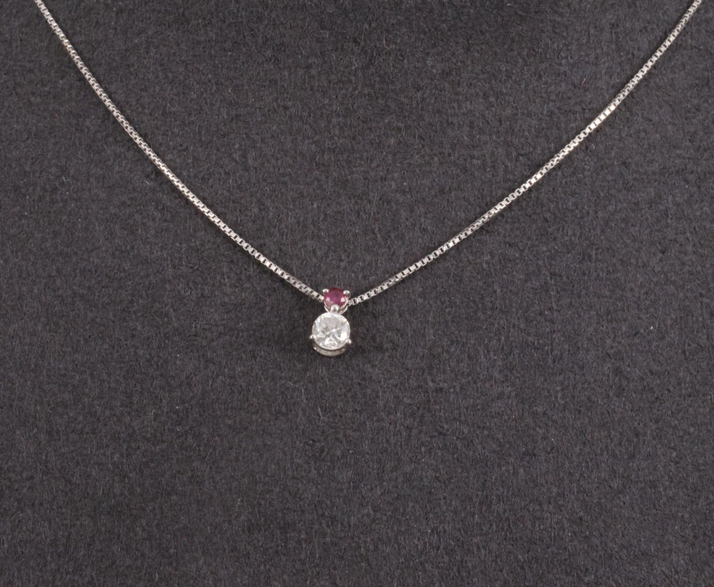 Fine 0.28ct Natural Diamond & 0.05ct Ruby Platinum Necklace