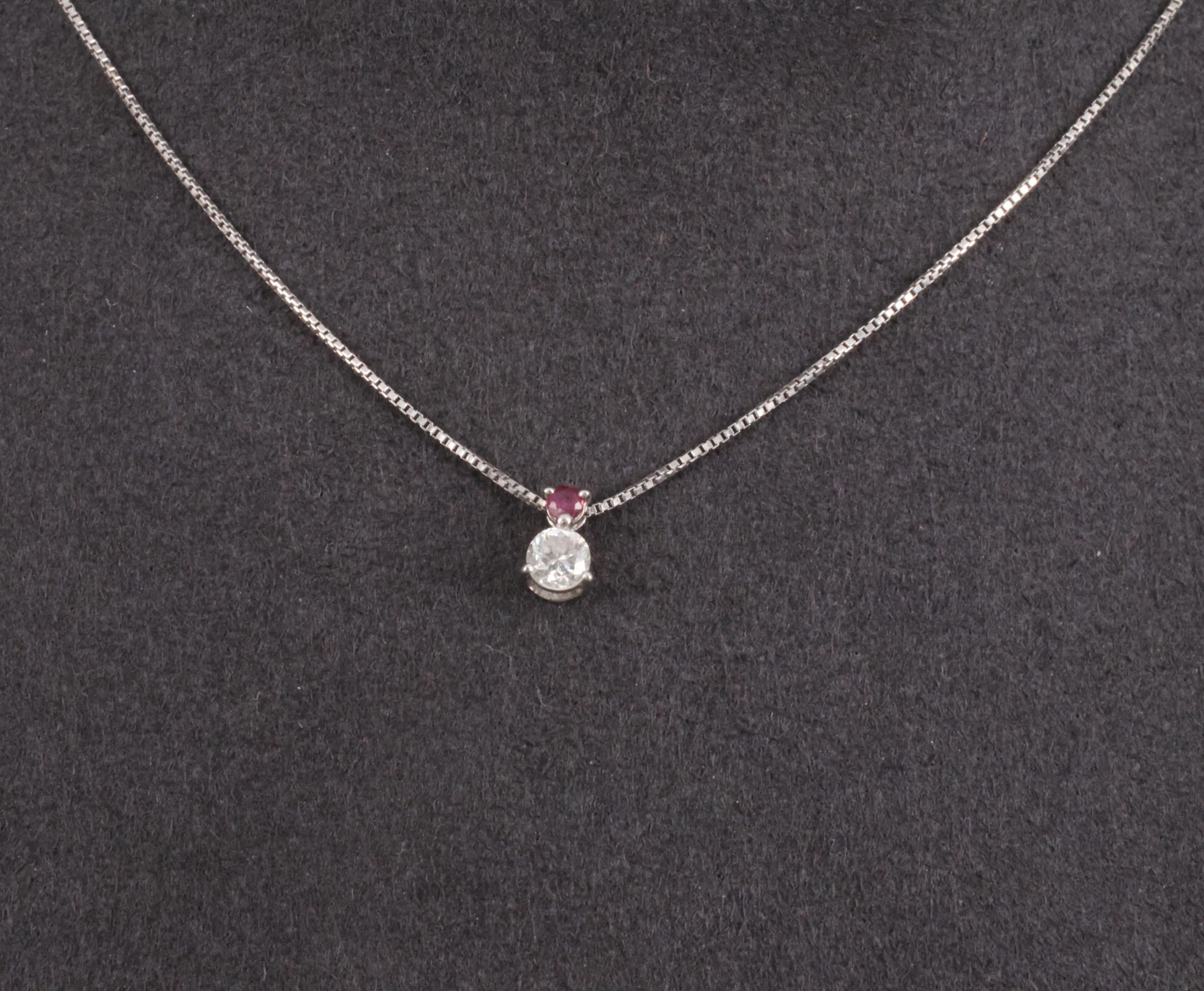 Fine 0.28ct Natural Diamond & 0.05ct Ruby Platinum Necklace