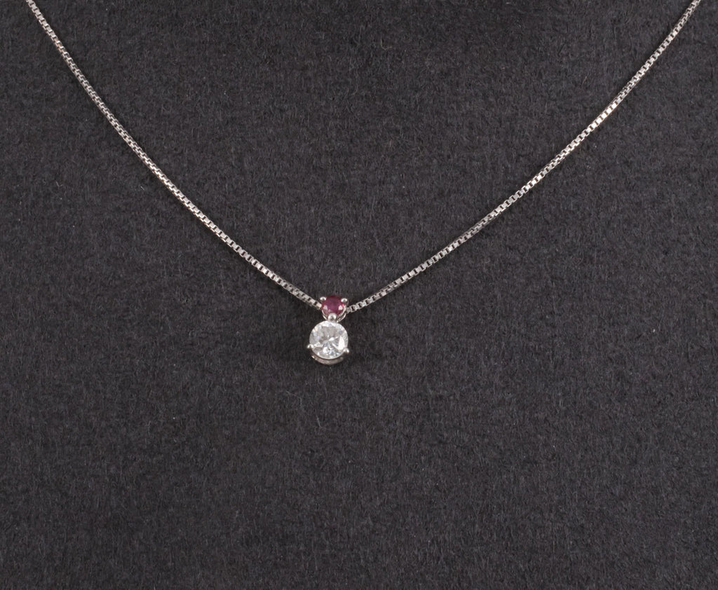 Fine 0.28ct Natural Diamond & 0.05ct Ruby Platinum Necklace