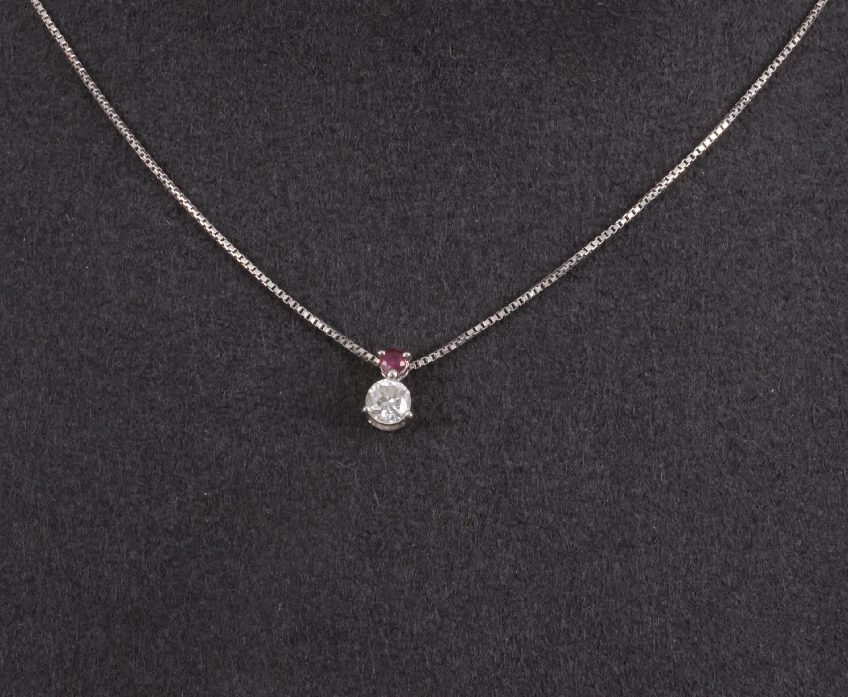 Fine 0.28ct Natural Diamond & 0.05ct Ruby Platinum Necklace