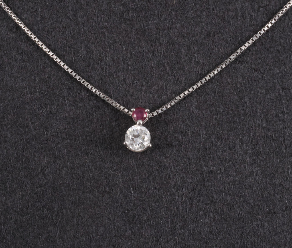 Fine 0.28ct Natural Diamond & 0.05ct Ruby Platinum Necklace