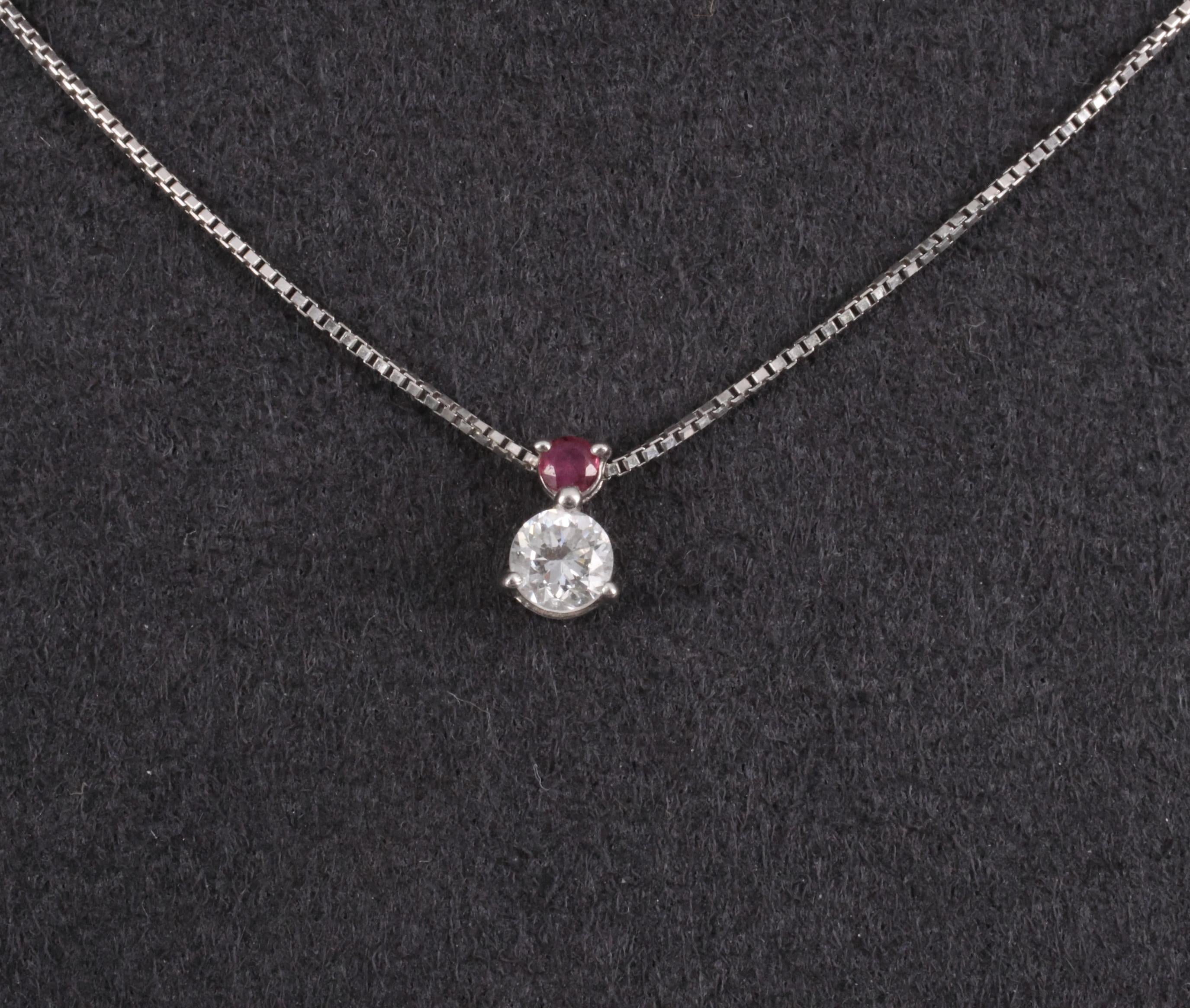 Fine 0.28ct Natural Diamond & 0.05ct Ruby Platinum Necklace