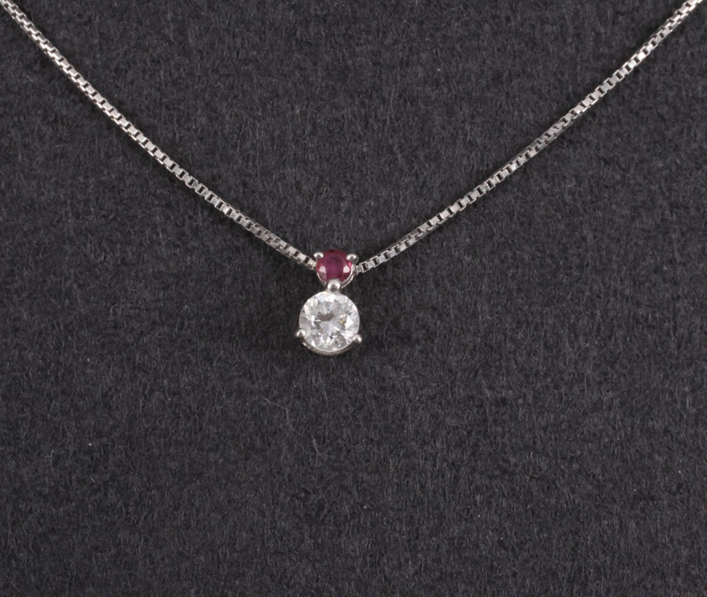 Fine 0.28ct Natural Diamond & 0.05ct Ruby Platinum Necklace