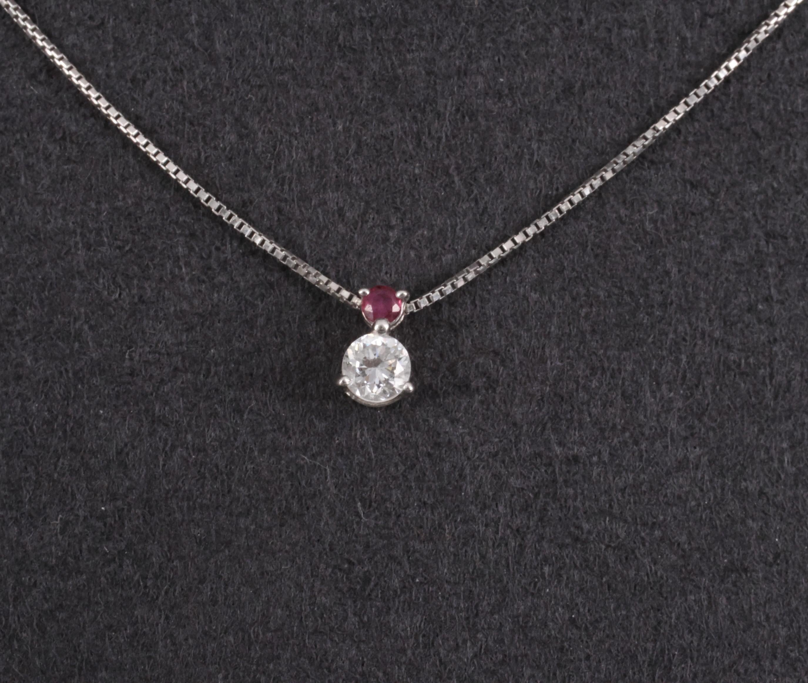 Fine 0.28ct Natural Diamond & 0.05ct Ruby Platinum Necklace