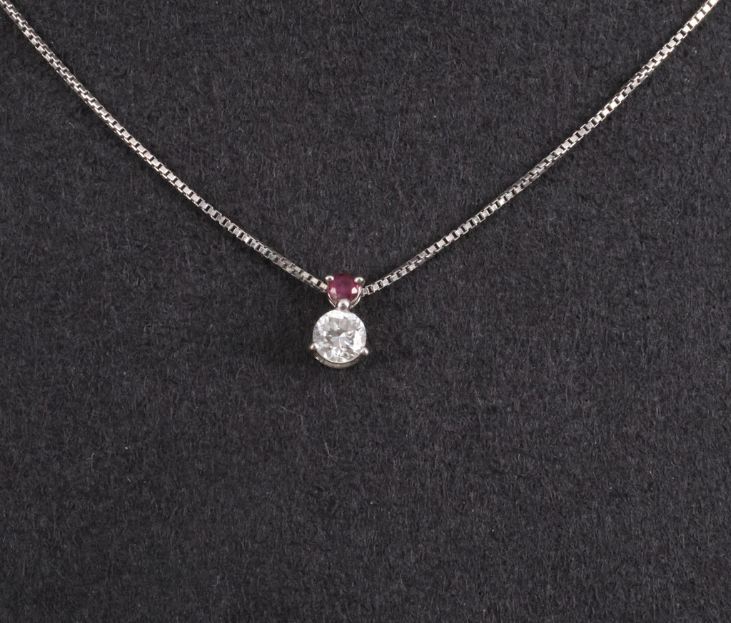 Fine 0.28ct Natural Diamond & 0.05ct Ruby Platinum Necklace