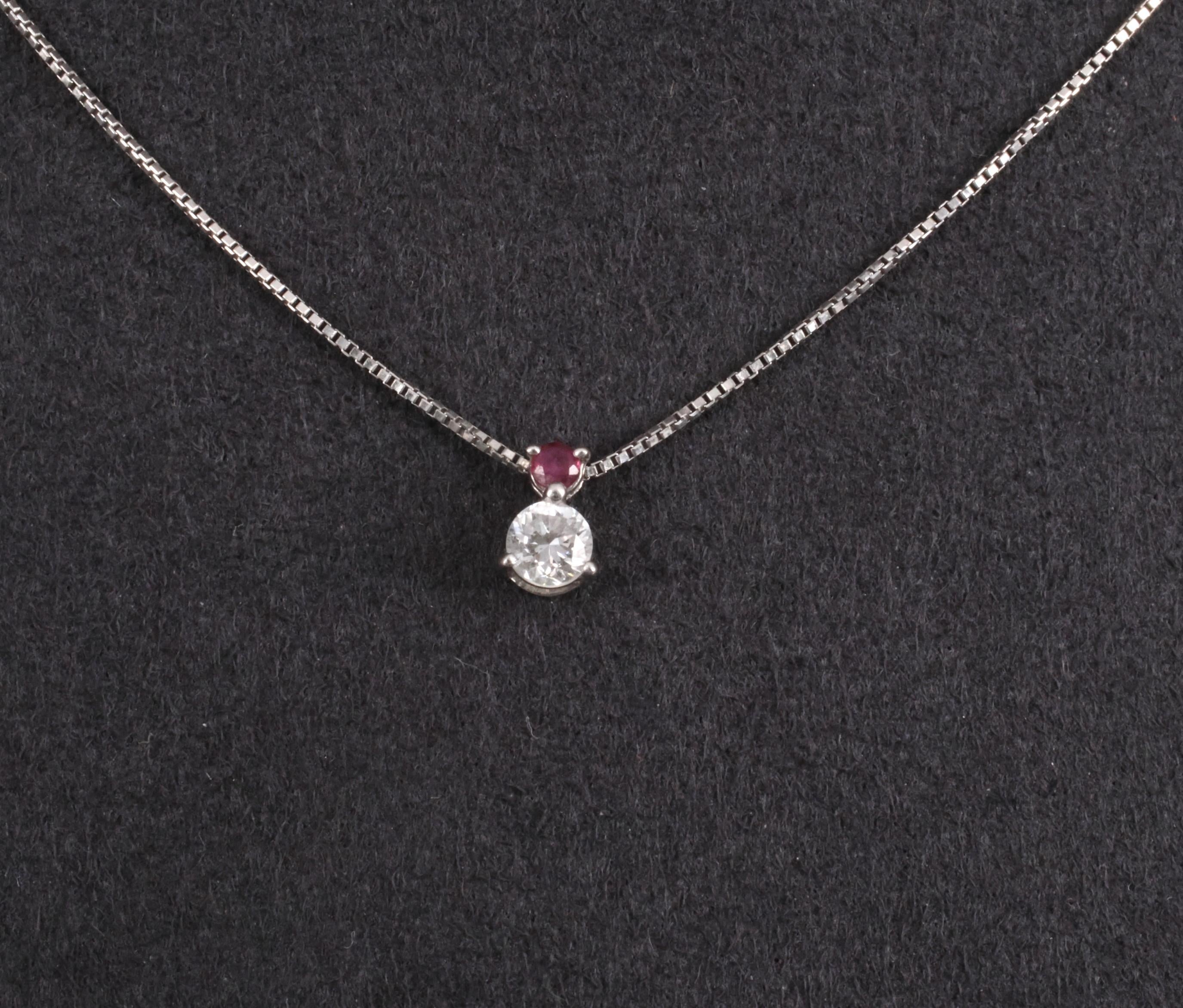Fine 0.28ct Natural Diamond & 0.05ct Ruby Platinum Necklace