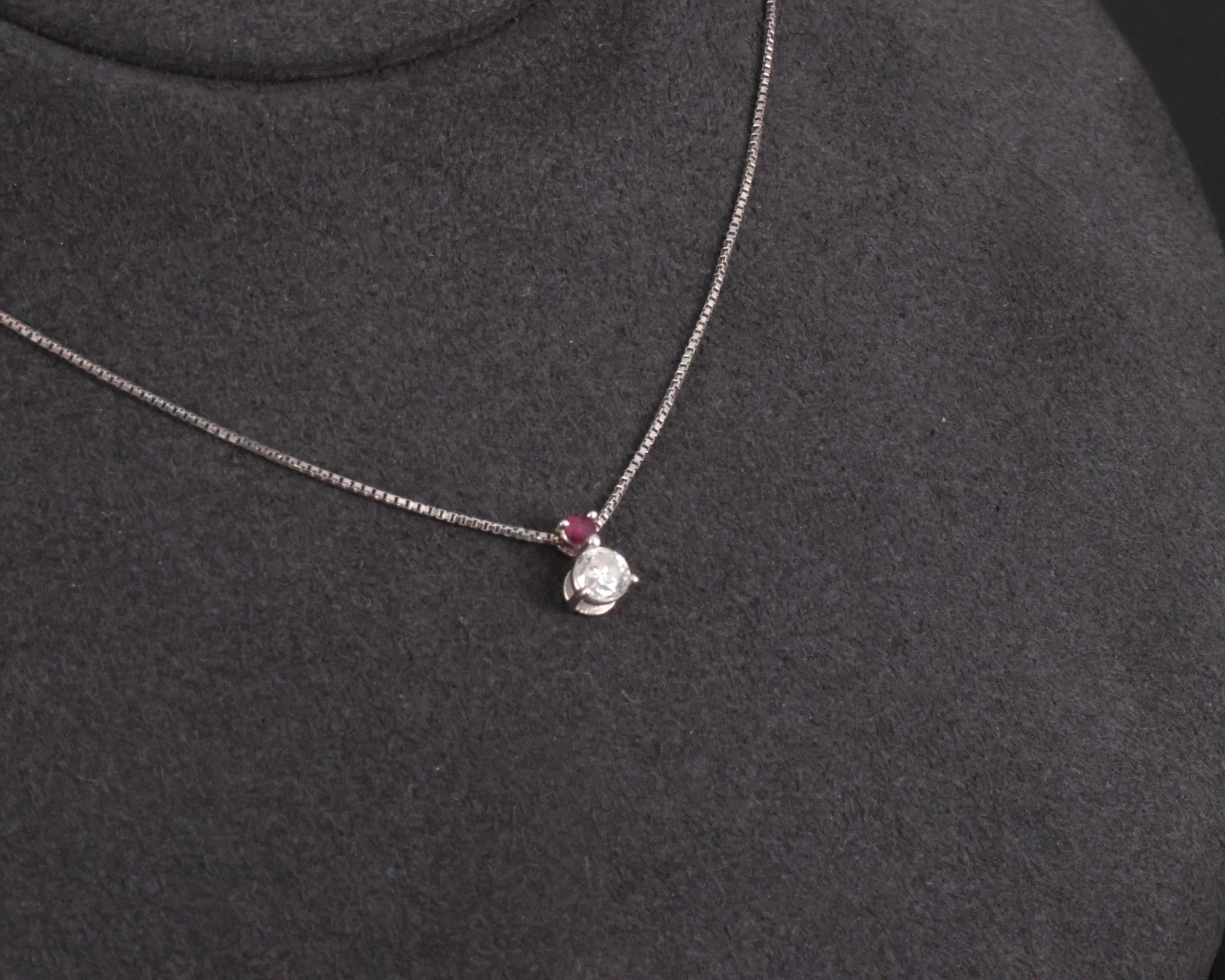 Fine 0.28ct Natural Diamond & 0.05ct Ruby Platinum Necklace