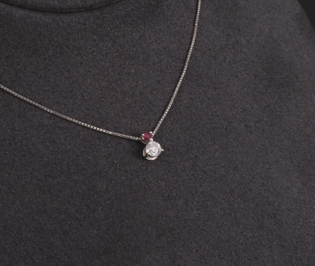 Fine 0.28ct Natural Diamond & 0.05ct Ruby Platinum Necklace