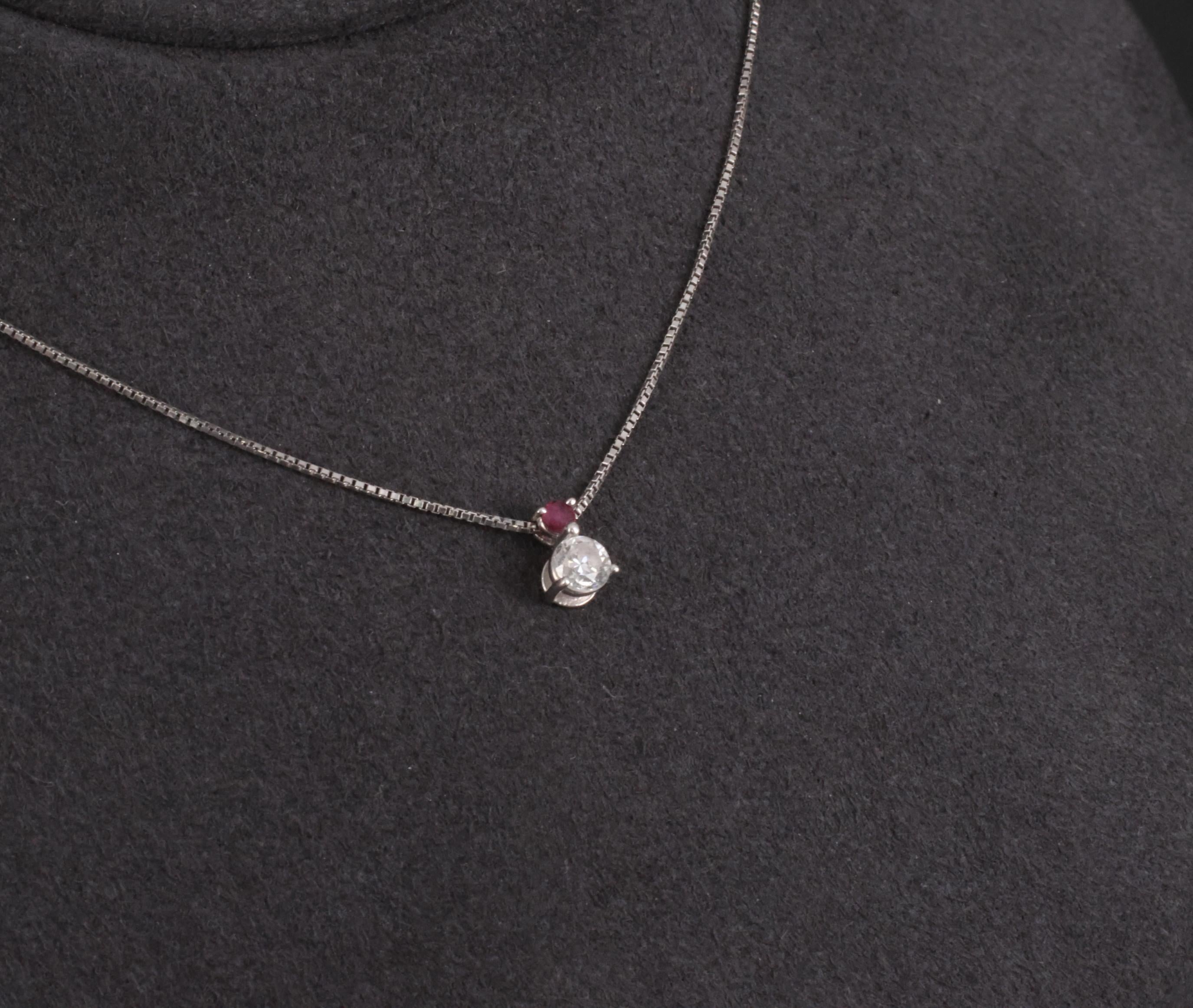 Fine 0.28ct Natural Diamond & 0.05ct Ruby Platinum Necklace