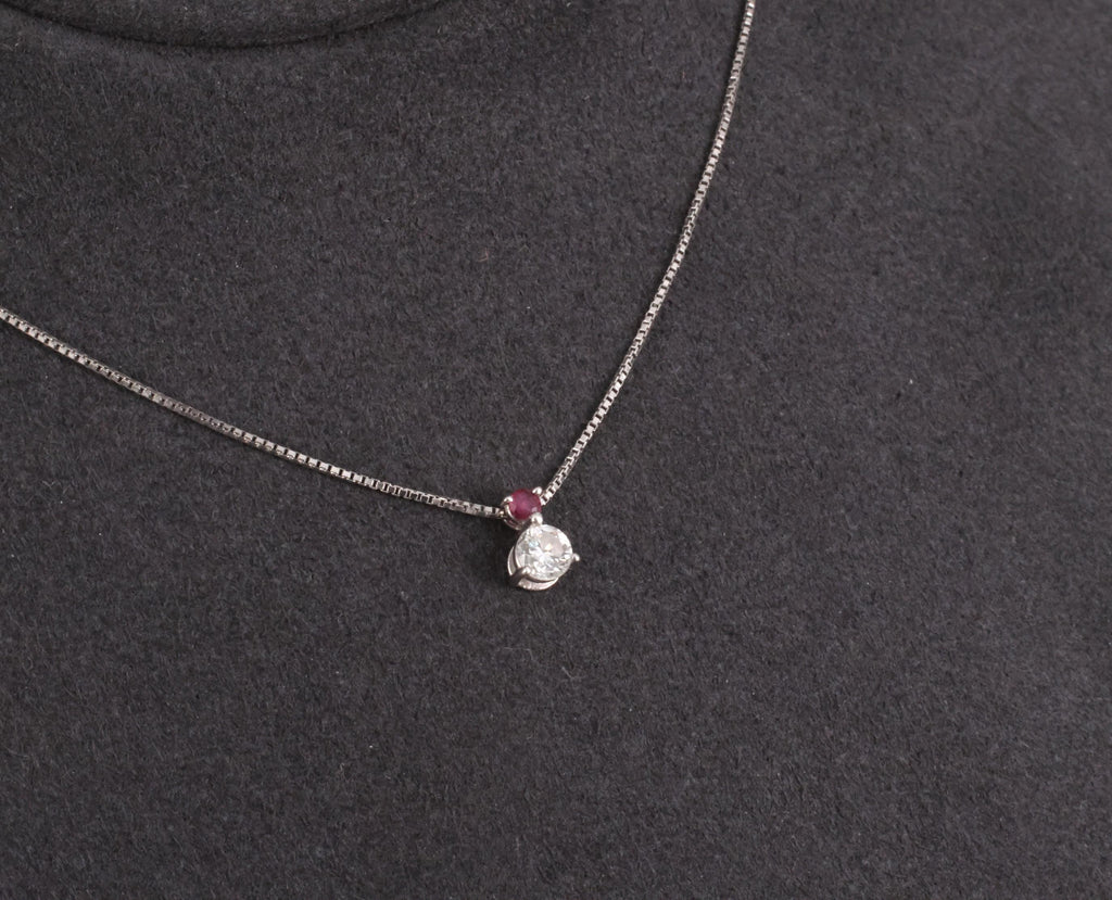 Fine 0.28ct Natural Diamond & 0.05ct Ruby Platinum Necklace