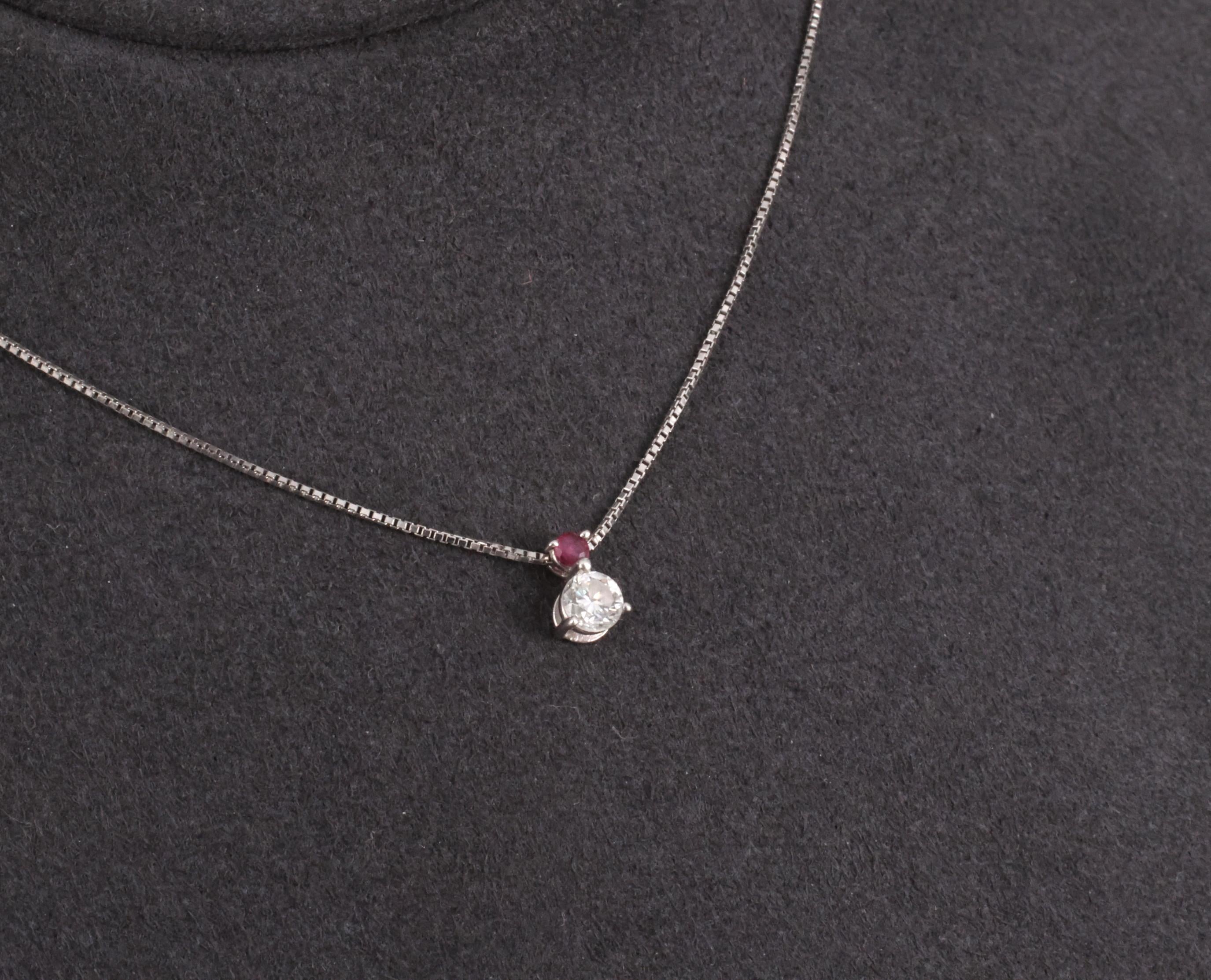 Fine 0.28ct Natural Diamond & 0.05ct Ruby Platinum Necklace
