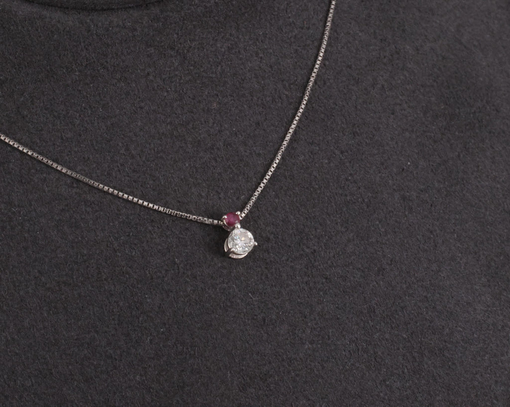 Fine 0.28ct Natural Diamond & 0.05ct Ruby Platinum Necklace