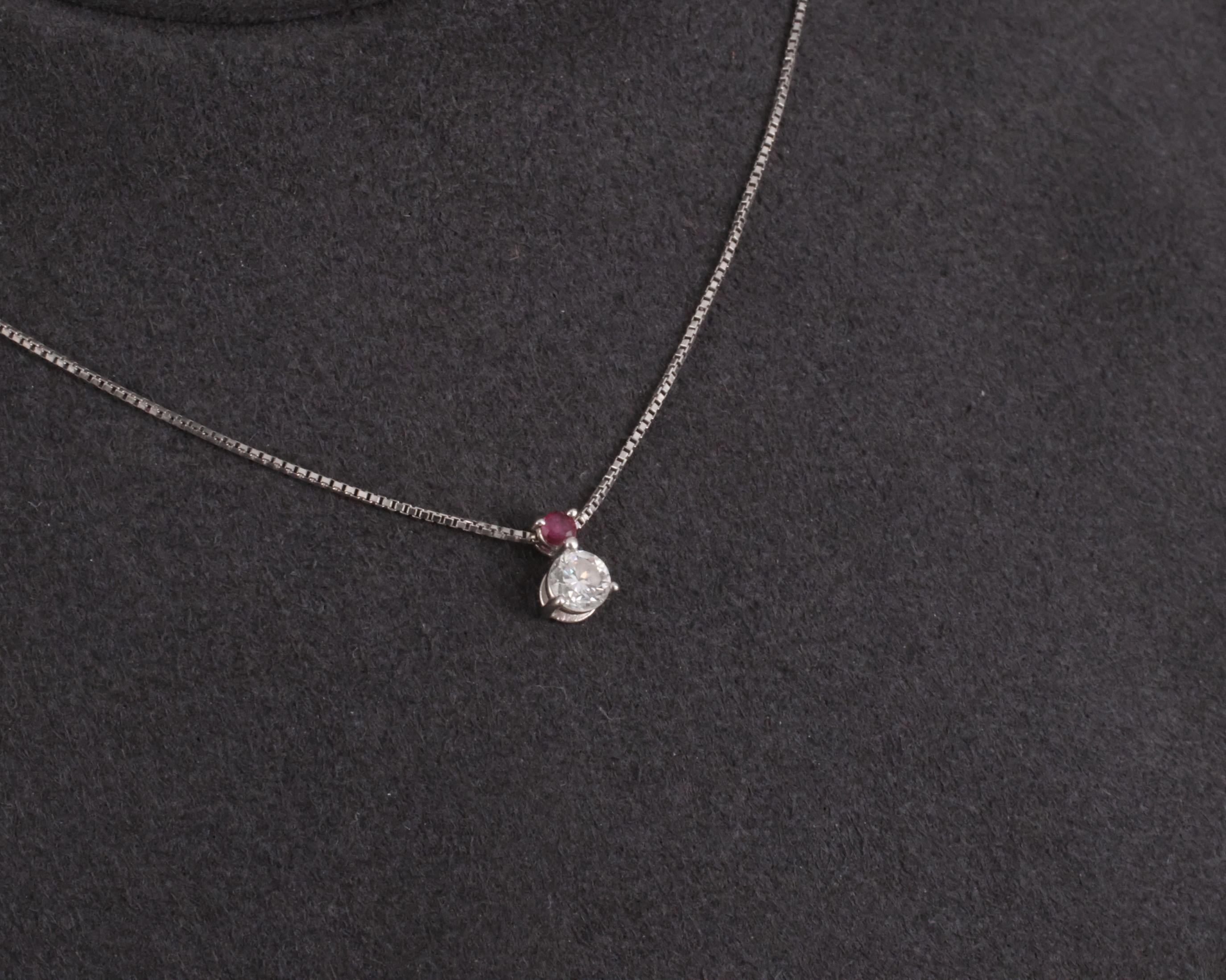 Fine 0.28ct Natural Diamond & 0.05ct Ruby Platinum Necklace