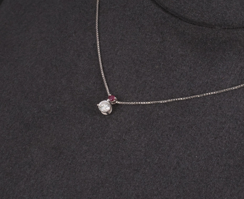 Fine 0.28ct Natural Diamond & 0.05ct Ruby Platinum Necklace