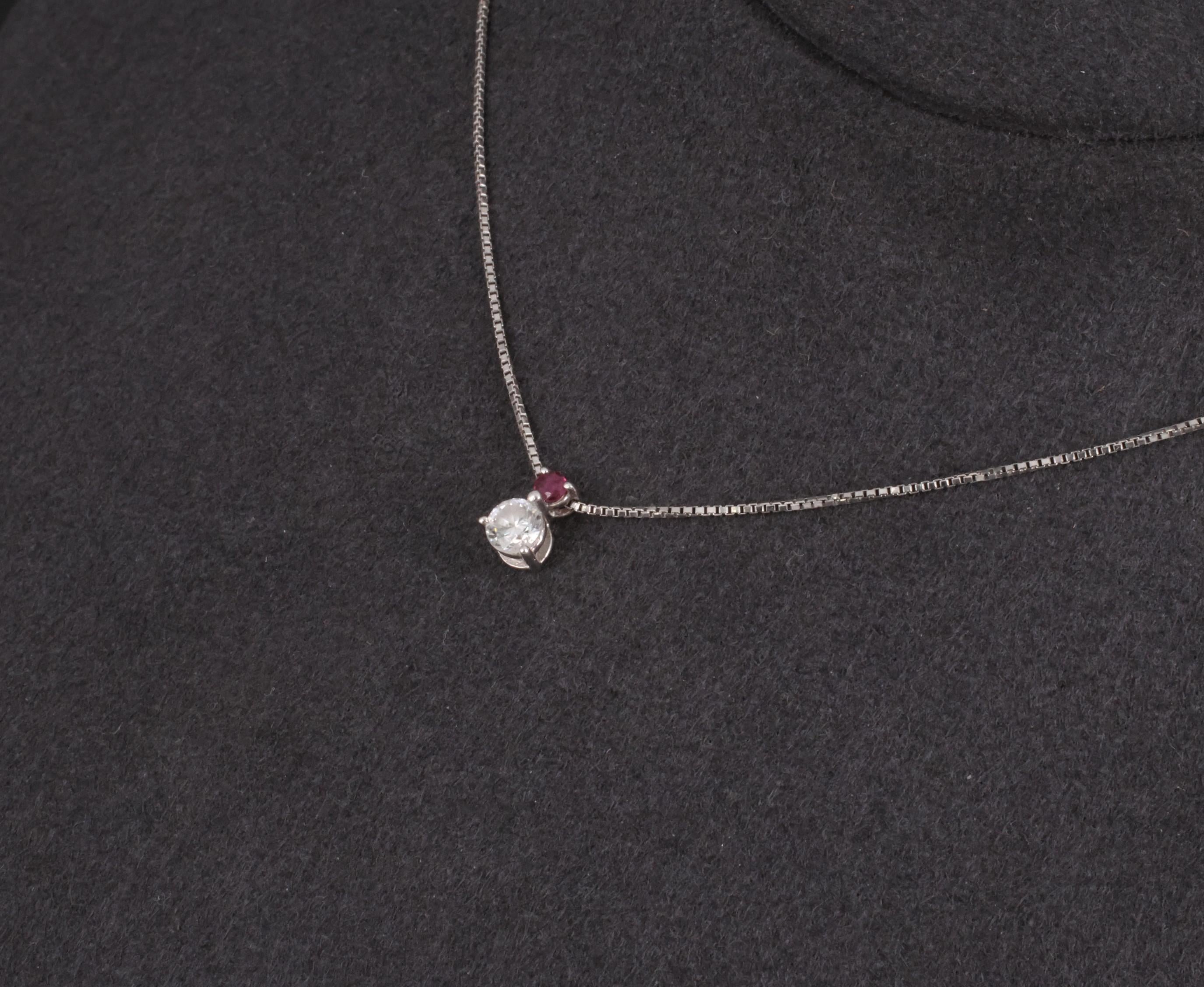 Fine 0.28ct Natural Diamond & 0.05ct Ruby Platinum Necklace