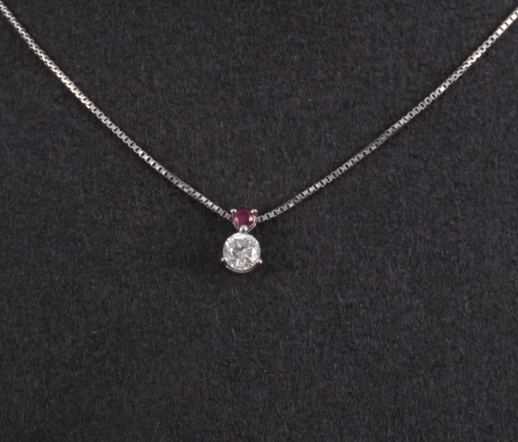 Fine 0.28ct Natural Diamond & 0.05ct Ruby Platinum Necklace
