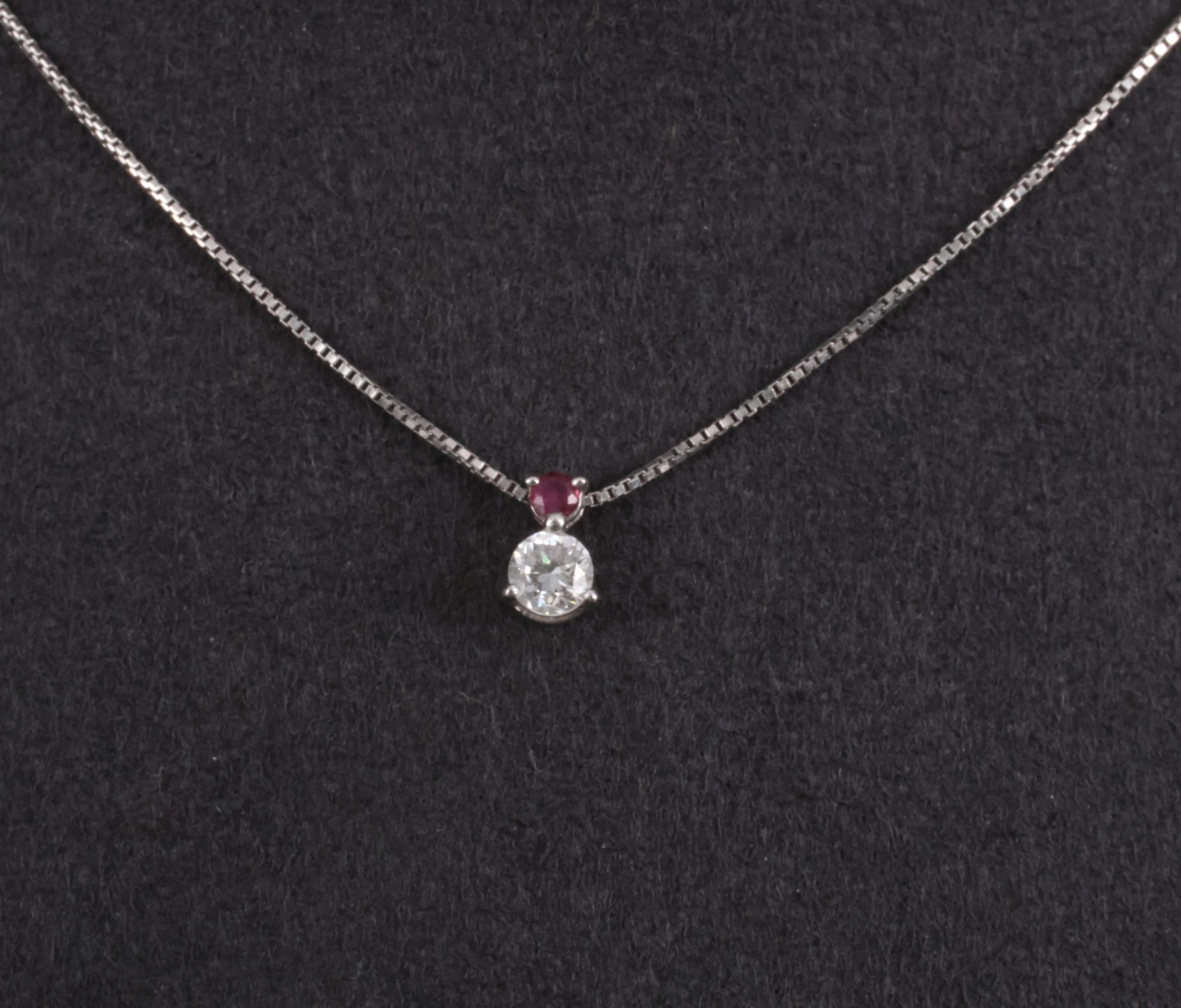 Fine 0.28ct Natural Diamond & 0.05ct Ruby Platinum Necklace