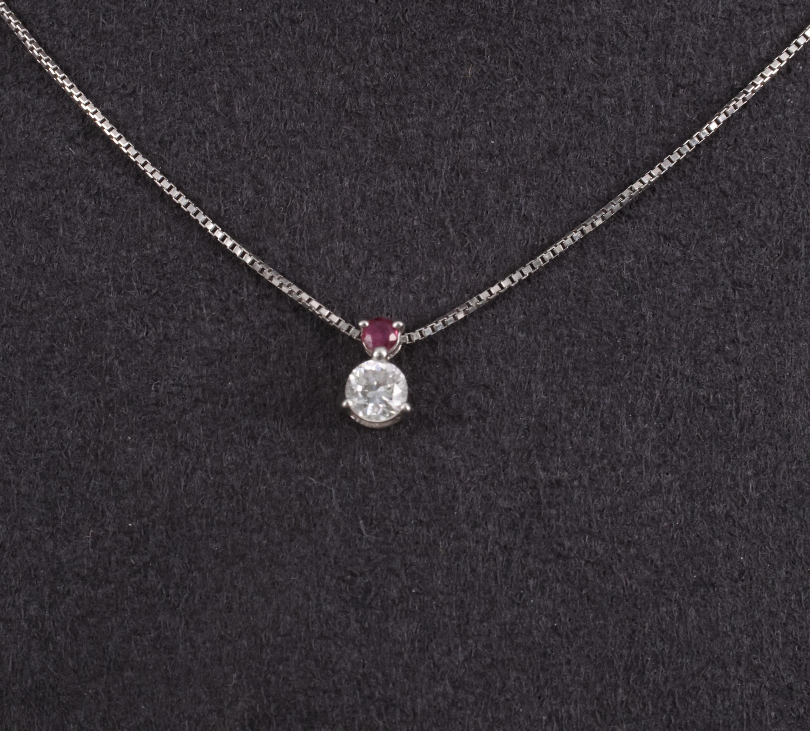 Fine 0.28ct Natural Diamond & 0.05ct Ruby Platinum Necklace