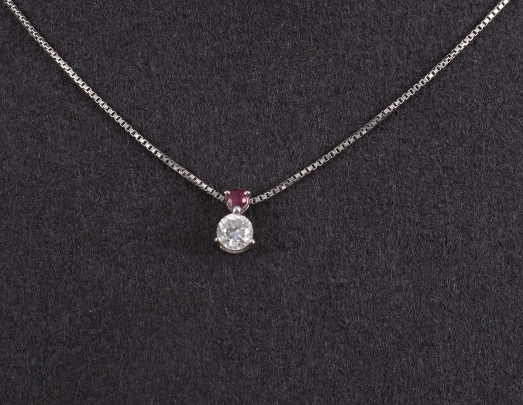 Fine 0.28ct Natural Diamond & 0.05ct Ruby Platinum Necklace
