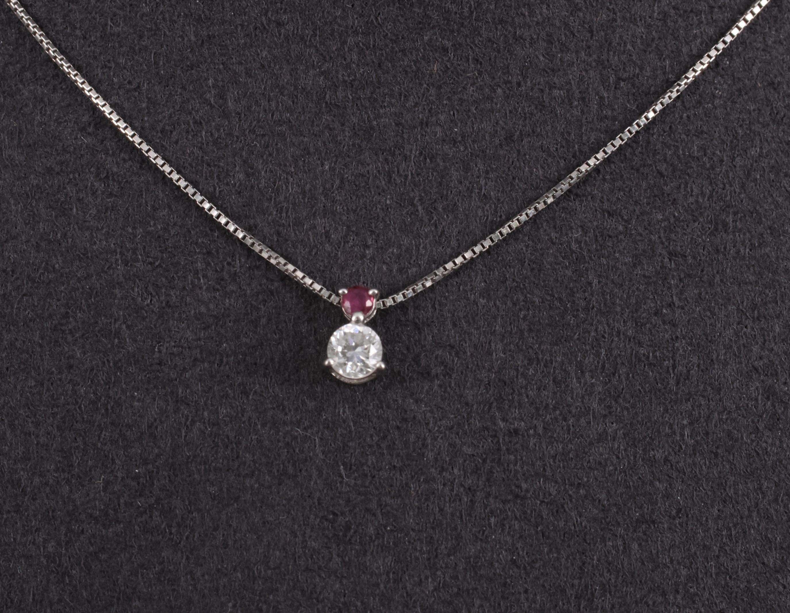 Fine 0.28ct Natural Diamond & 0.05ct Ruby Platinum Necklace