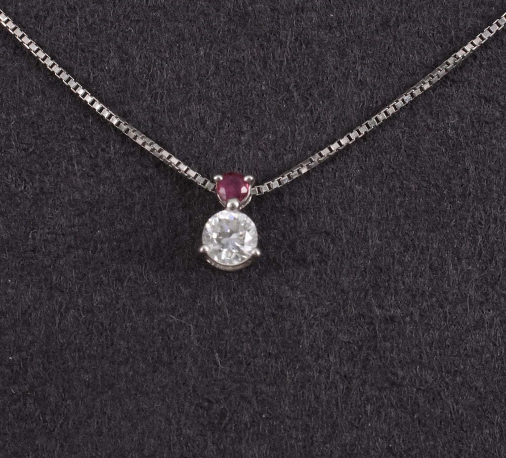 Fine 0.28ct Natural Diamond & 0.05ct Ruby Platinum Necklace