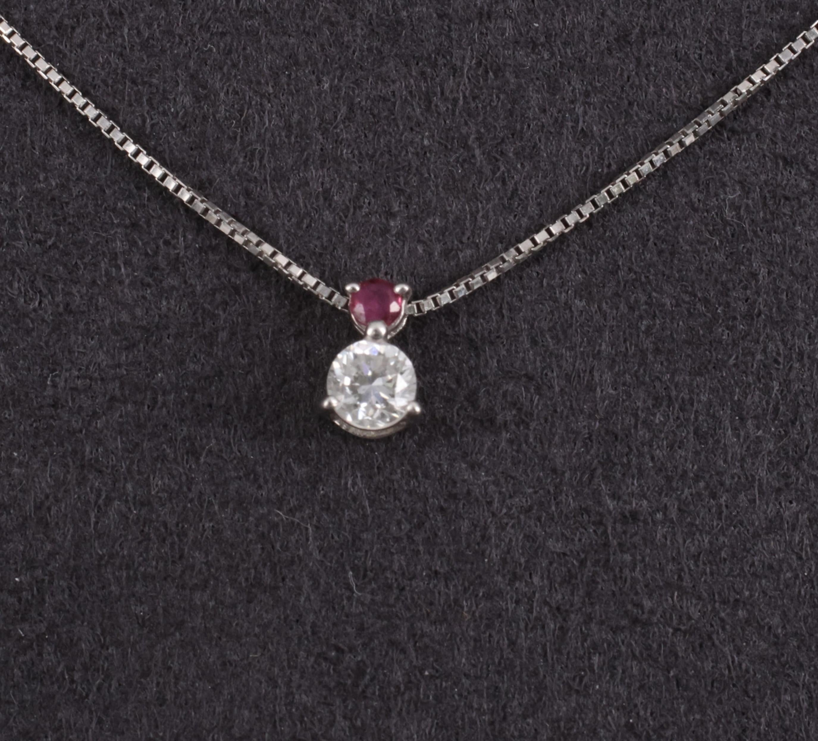 Fine 0.28ct Natural Diamond & 0.05ct Ruby Platinum Necklace