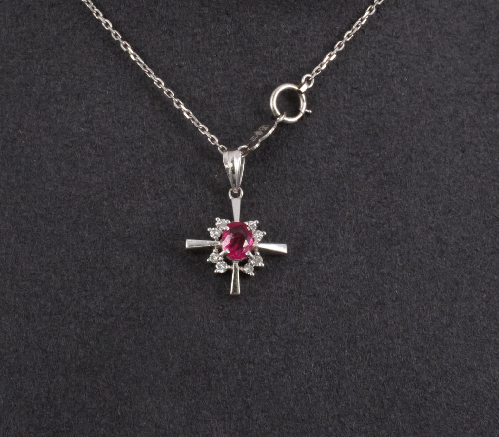 Fine 0.35ct Intense Red Ruby & 0.16ct Diamond Platinum Cross Necklace