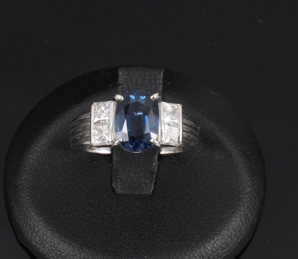 Fine 2.84ct Royal Blue Sapphire & 0.76ct Diamond Platinum Ring, Size 5.5