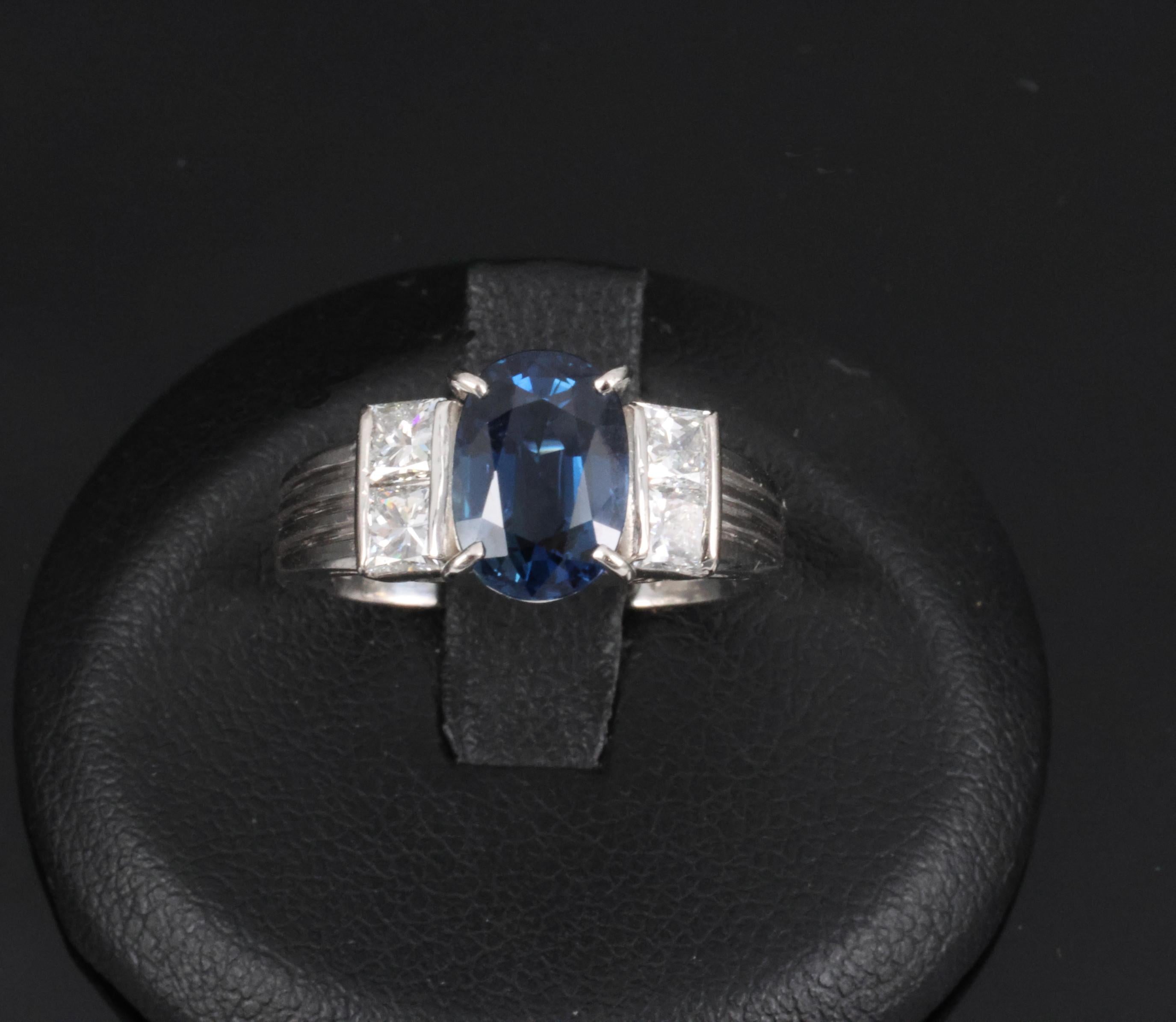 Fine 2.84ct Royal Blue Sapphire & 0.76ct Diamond Platinum Ring, Size 5.5